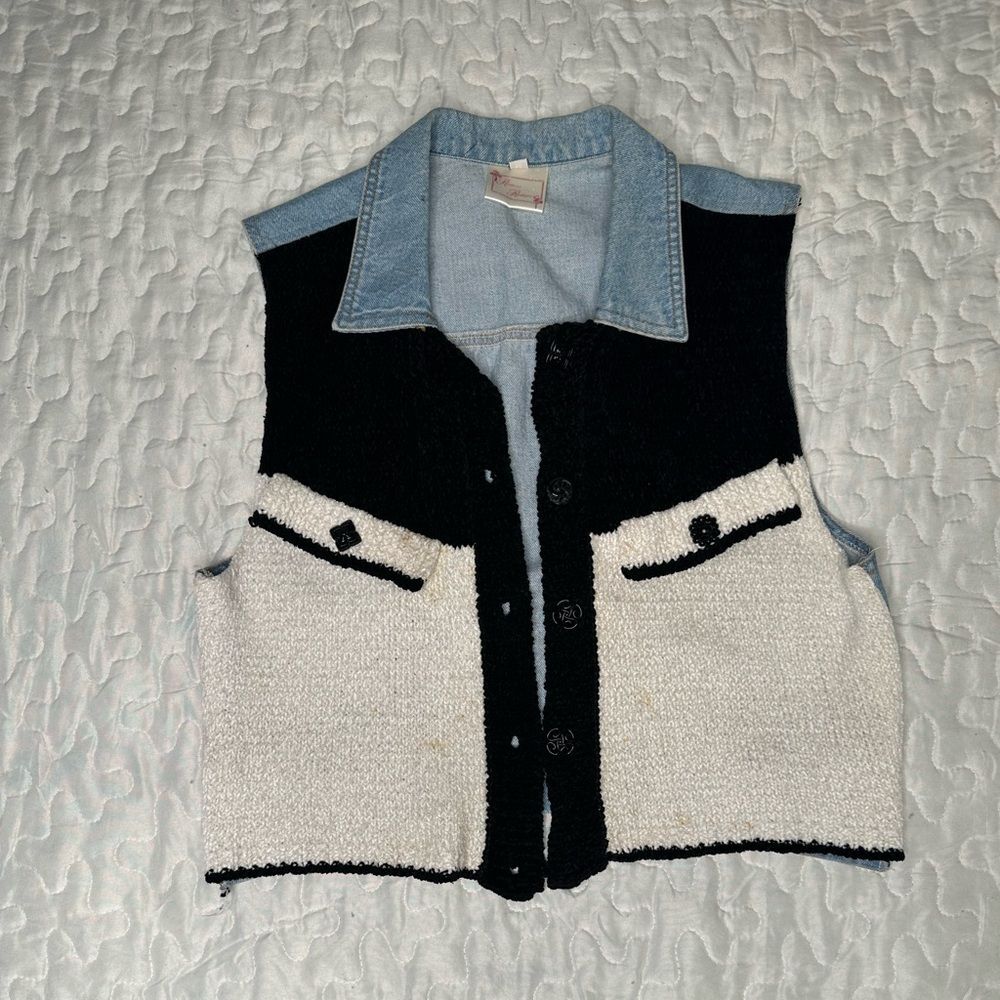 Vintage 90s Romeo Romeo Bouclé & Denim Vest – Western Y2K Aesthetic Size M - Picture 11 of 14